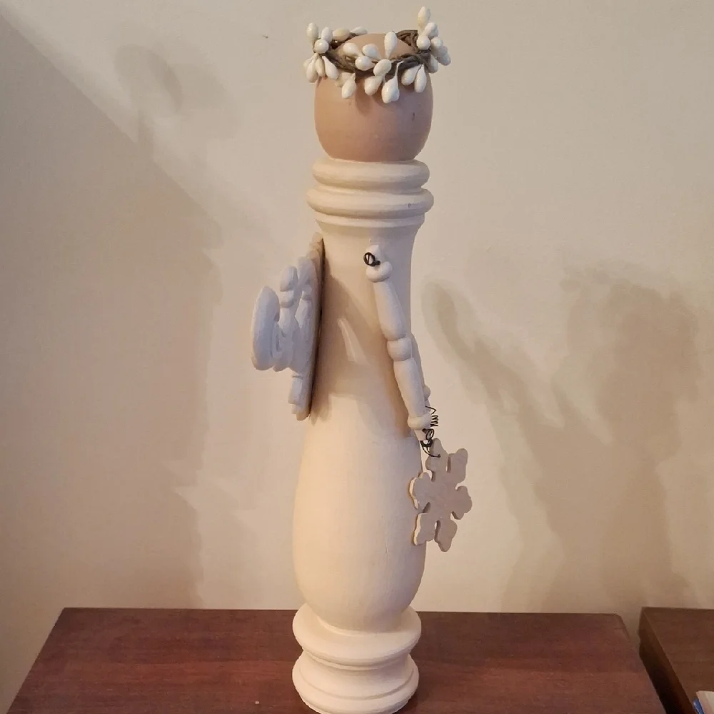 Wooden Angel Figurine with Snowflake Pendant